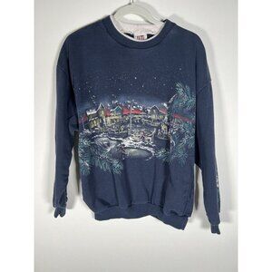 Vintage 90s Art Unlimited navy winter scene nostalgia country sweatshirt L retro